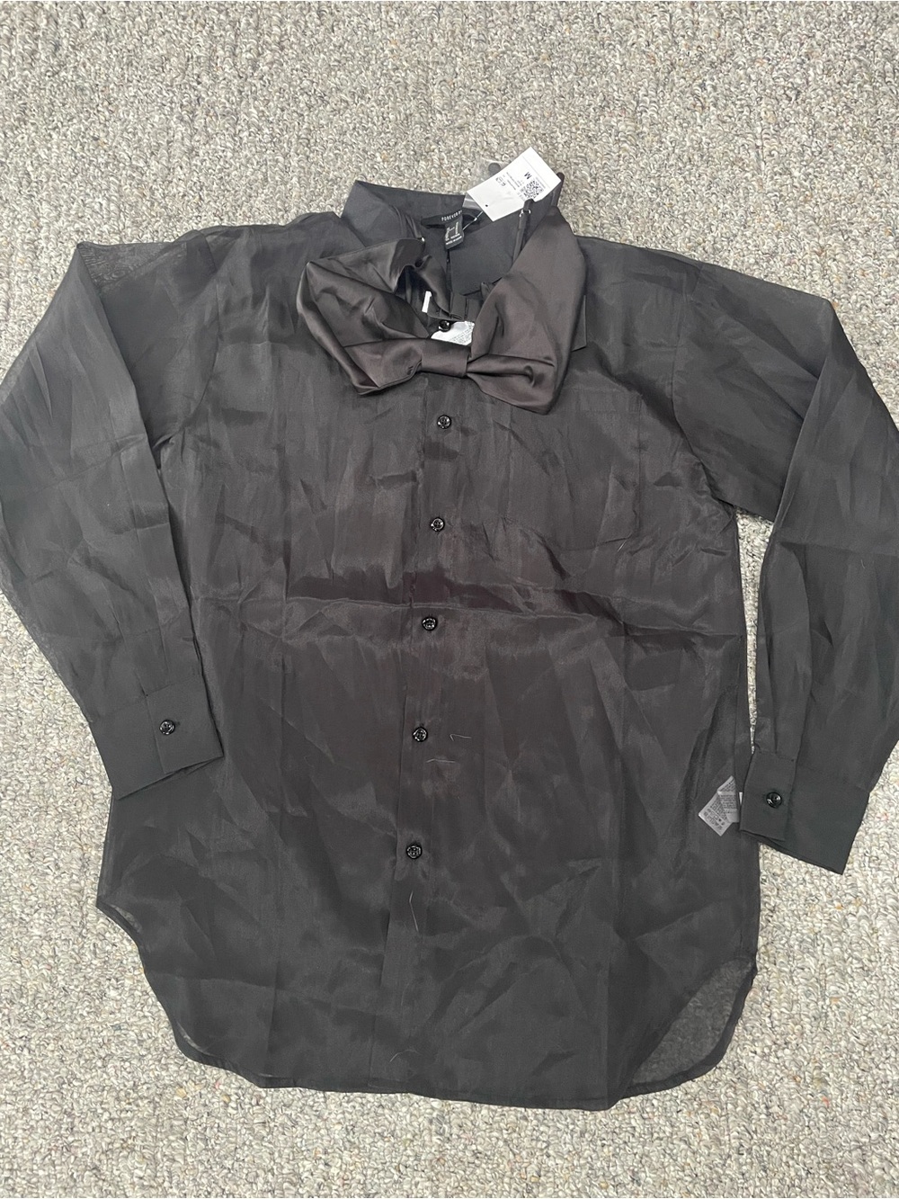 Forever 21 Black Sheer Dress Shirt with Bow Tie
